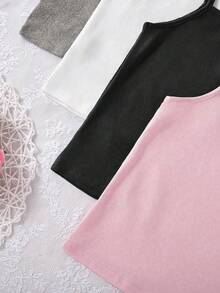 4pcs Girls Basic Solid Color Camisole Underwear Set - Multicolor - View 7