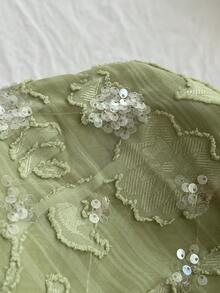 Elamini 女士亮片印花扭结前襟连体裤，时尚百搭，适合约会和外出，鼠尾草绿，女士夏季服装 - 綠色 - 查看 6