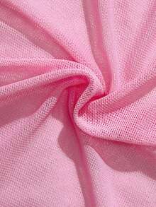 SHEIN 少女连体泳衣，海洋风，粉色底色，饰以贝壳和海星图案，罗纹纹理，细肩带设计，搭配同色薄纱纱笼裙，侧边系带设计，两件套，适合游泳、夏季度假、海滩和海边穿着。 - 淺粉色 - 查看 7