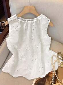 GlowEve Casual Floral Embroidered Sleeveless Tie-Front Shirt, Summer - White - View 2