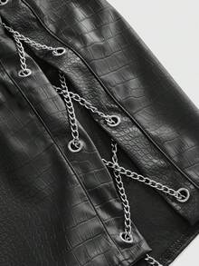 ROMWE Avant Quần short nữ cỡ lớn kiểu retro gyaru biker, chất liệu PU, cạp thấp, ôm sát. - Màu xám đen - Xem 4