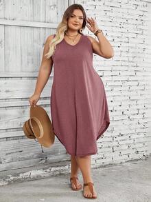 SHEIN CURVE+ Váy vest dáng suông màu trơn dành cho nữ cỡ lớn - màu nâu - Xem 4