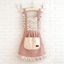 1. 条纹印花围裙，带肩带，防油防污公主裙 - 多色 - 查看 6