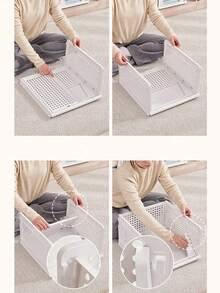 1PC Foldable Stackable Storage Basket Drawer Organizer Box For Closet Clothing Dresser Shelf Rack Bedroom Kitchen Desktop Snack Display Holder Collapsible Bin Container For Home Organization Wardrobe Tidy - White - View 10