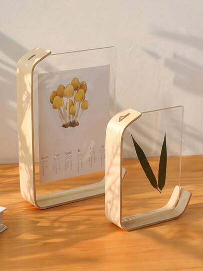 1PC Modern Wood Acrylic Vertical Rectangular Photo Frame Display Stand Versatile For Wedding Party Picture Decor Plant Specimen Calendar DIY Craft Tabletop Home Decoration Elegant Gift Idea Clear Acrylic Natural Wood Finish