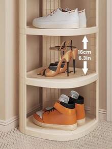 [Scandinavian INS Style] Multi-Layer Plastic Cream-Color Shoe Rack For Home Space Saving | Narrow Triangle Stackable Shoe Organizer Shelf For Entryway, Corners, Dorms | Bookshelf + Cosmetics & Kitchen Supplies Display Rack (Suitable For Small Spaces/Hallways/Foyers, With Adjustable Layers) - Multicolor - View 3