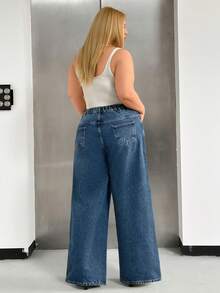 SHEIN Damen Jeans in Große Größen mit weitem Bein - Blau - Übersicht 2