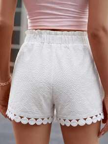 EMERY ROSE Pantalones cortos de mujer de unicolor con textura y cintura con lazo para vacaciones - Blanco - Ver 2