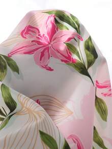 Tween Girl Floral Print V-Neck Elegant Long Sleeve Dress - Pink - View 3