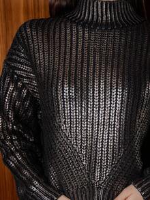 Bris Aura High-End French Style Gold Foil Embellished Crew Neck Sweater Knit Pullover Fall Winter Sweater - Gold - View 5