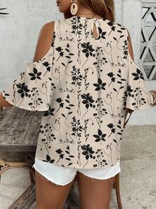 SHEIN VCAY Blusa holgada con estampado floral retro minimalista casual para mujeres de talla grande - Multicolor - Ver 4