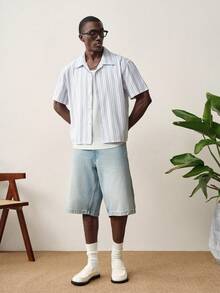 STYNVO Men's Striped Short Sleeve Single-Breasted Casual Shirt - Black and White - View 1