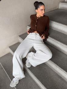 Marta Soriano 女士休闲圆领金属扣流苏长袖开衫 - 咖啡棕 - 查看 6