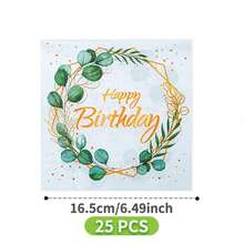 金边绿叶生日快乐一次性餐盘、餐巾纸和杯子套装，可供8位客人使用。这款一次性派对套装（包括餐盘、餐巾纸和杯子）非常适合生日派对、婚礼和家庭野餐。 - 查看 8