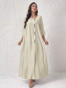 Al Najma Vestido de estilo árabe con decoración de botones para mujer - Albaricoque - Ver 4