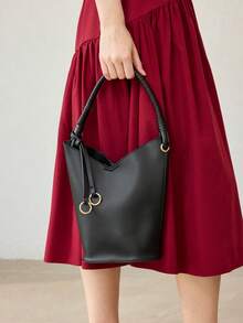 MOTF 女士单肩包，精致简约的水桶包。 - 黑色 - 查看 7