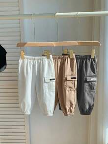 SHEIN Baby Boys Elastic Waist Casual Cargo Style Ankle Pants, Summer - Multicolor - View 5