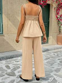 SHEIN 孕妇休闲纯色吊带背心和裤子两件套 - 卡其色 - 查看 9