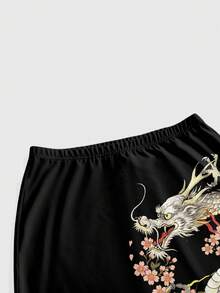 ROMWE Avant 1 chiếc váy kiểu Trung Quốc mới, xẻ cao, họa tiết hổ rồng, thích hợp cho lễ hội âm nhạc Punk tối màu, mùa hè nghỉ mát, dành cho nữ. - màu đen - Xem 3