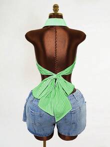 Mistrie Áo sơ mi kiểu dáng thường ngày, thắt nơ sau lưng, thích hợp cho mùa xuân và hè. - màu xanh lá - Xem 2