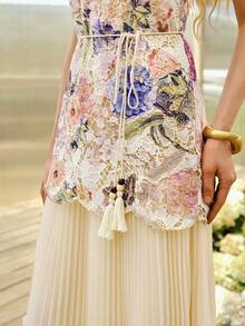 MOTF PREMIUM WOMEN'S ROUND NECK EMBROIDERED SLEEVELESS SHORT DRESS, SPRING/SUMMER - Apricot - View 3