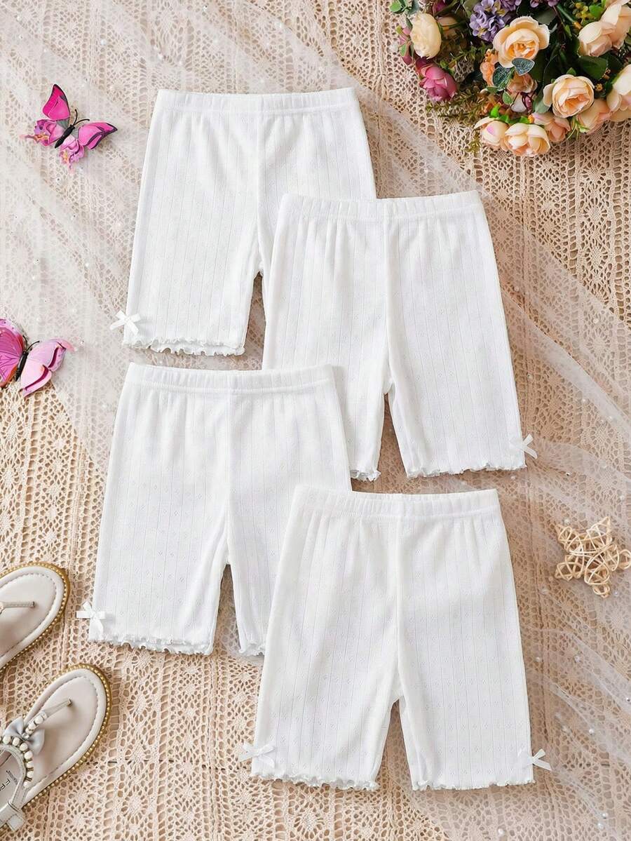 SHEIN 4pcs/Set Young Girl Solid Color Knit Casual Leggings Shorts,Summer Soft Comfy Elastic Waist Biker Shorts For Girls,Kids Toddler School Bike Shorts - Multicolor - View 1