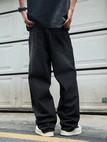 Manfinity EMRG Quần jean denim đen dáng rộng, ống thẳng, in họa tiết đính đá kiểu Mỹ cổ điển. - màu đen - Xem 2