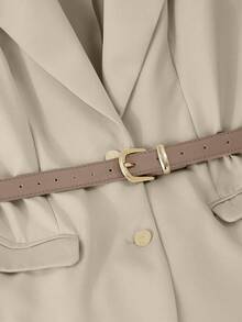 Franclia Bộ đồ công sở nữ mùa xuân/hè kiểu Pháp thanh lịch gồm áo blazer không tay cổ bẻ và chân váy midi xếp ly cạp cao, thích hợp cho công sở. - Màu Khaki - Xem 5