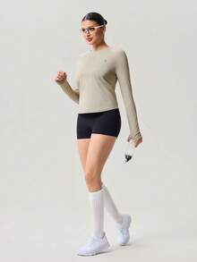 OutZeal Women Outdoor Tee Gym Top UV Protection Cool Touch Long Sleeve Cross-Over Pleat With Thumbhole - Khaki - View 5