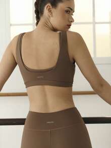 Nöista Coffee Brown Sports Bra With Double Strap Scoop Design,Removable Padding Medium Support For Summer Athleisure Gym Running Women Fitness Training - Coffee Brown - View 2