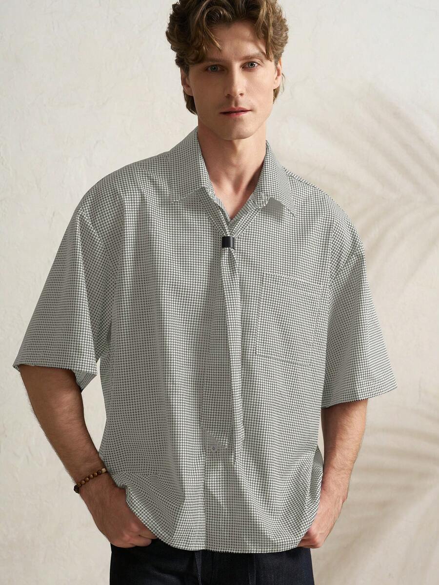 Airaco Camisa de manga corta con estampado de pata de gallo para hombre - Multicolor - Ver 1