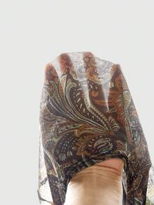 ROMWE Vintage Y2K Millennium Retro Hippie Paisley Pattern Mesh Cardigan Crop Top - Brown - View 5
