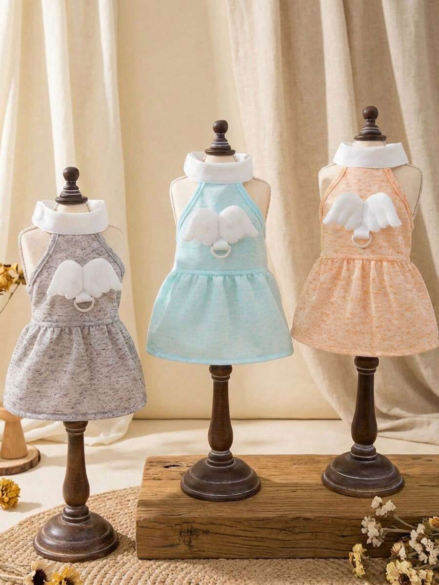 PETSIN 狗狗服装、猫咪服装、动物裙装、宠物春夏新品系列、幼犬连衣裙、公主风百搭连衣裙、条纹印花、小型动物服装、清凉防晒霜 - 彩色 - 查看 1