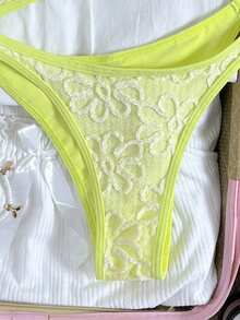 Swim Vcay Conjunto de traje de baño de top con tirantes ajustables y shorts de mujer de punto jacquard para primavera/verano, ideal para vacaciones en la playa - Amarillo - Ver 5