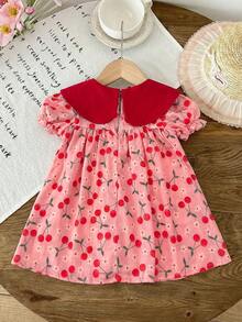 LMoss Kids 女宝宝樱桃图案蝴蝶结装饰可爱连衣裙 - 粉色 - 查看 2