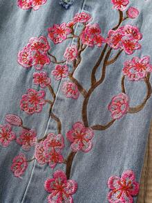 Manfinity Joysei 男士街头时尚梅花刺绣水洗阔腿牛仔裤 - 淺色水洗藍 - 查看 4