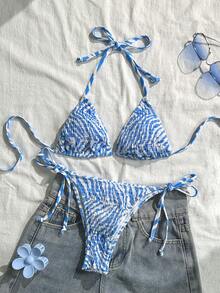 Swim Vcay 2025 女士夏季沙滩度假褶皱豹纹吊带比基尼套装 - 彩色 - 查看 1