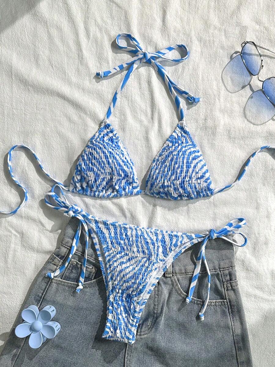 Swim Vcay 2025 女士夏季沙滩度假褶皱豹纹吊带比基尼套装 - 彩色 - 查看 1