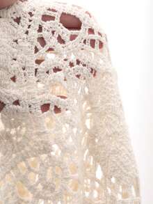 DAZY Hollow Knit V-Neck Short Sleeve Casual Vacation Summer Women Thin Cardigan - Apricot - View 7