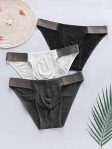 SHEIN 3 piezas/Paquete Calzoncillos tipo bóxer para hombre con cintura de contraste - Multicolor - Ver 4