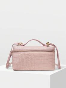 MOTF PREMIUM WOMEN'S FASHIONABLE AND ELEGANTCROCODILE PATTERN HANDBAG BOX BAG - Baby Pink - View 2