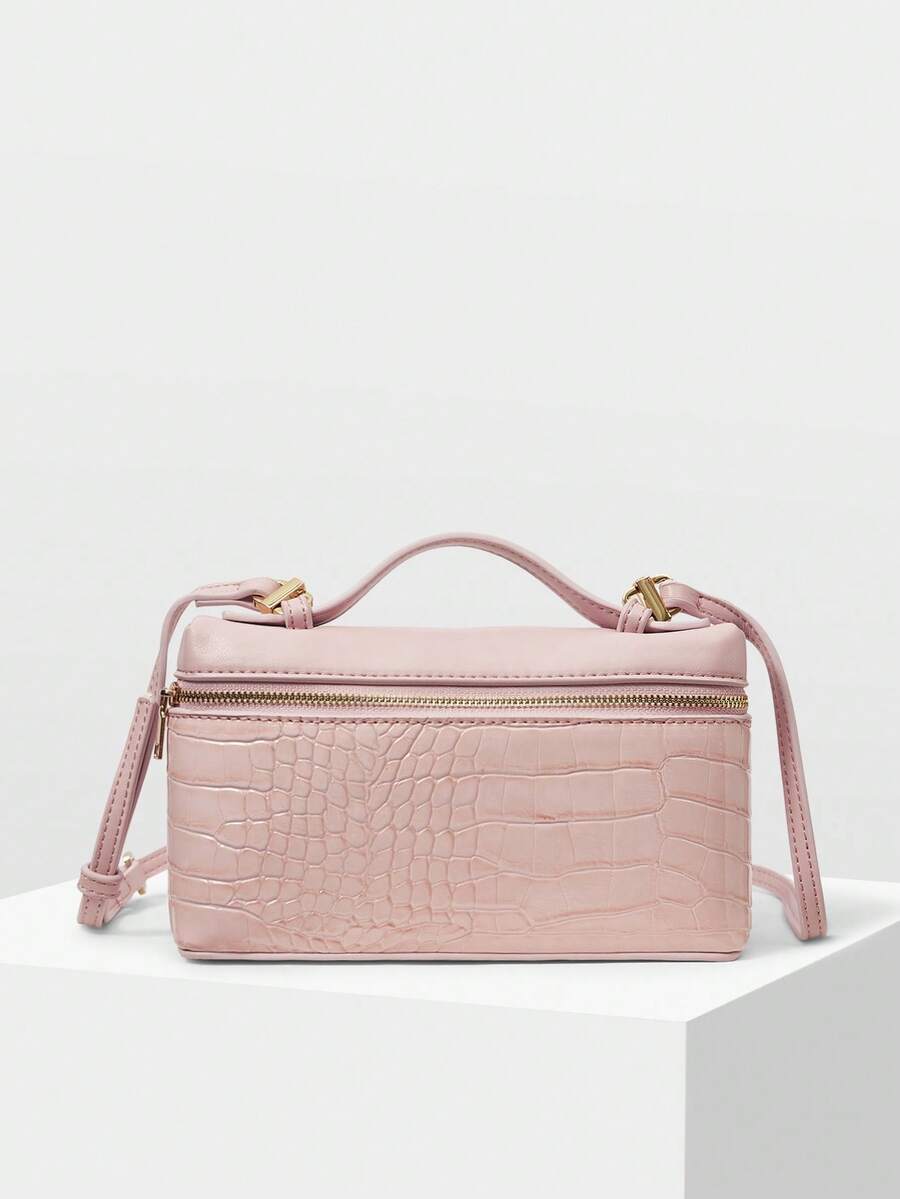 MOTF PREMIUM WOMEN'S FASHIONABLE AND ELEGANTCROCODILE PATTERN HANDBAG BOX BAG - Baby Pink - View 2