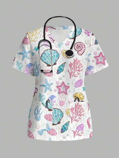 TaskEZ 珊瑚印花休闲简约风工作服上衣