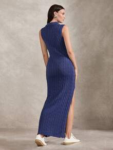 Briarwyn Women's Cartoon Bear Embroidered Polo Collar Sleeveless Knit Dress - Royal Blue - View 7