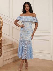 Anewsta Women's Elegant Strapless Embroidered Mermaid Dress, Suitable For Wedding Guest, Summer Party - Baby Blue - View 6