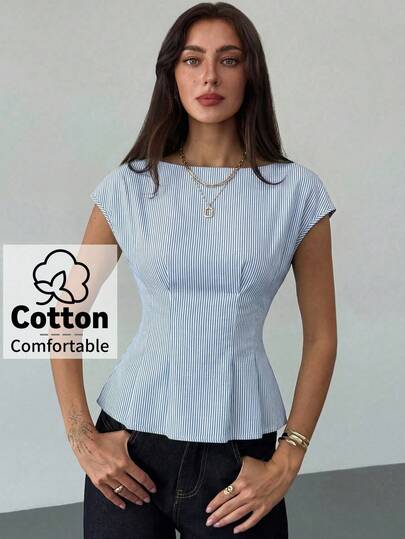 Aloruh Women's Puff Sleeve Pleated Waist Fashionable Blouse Teacher Outfits For Women Teacher Teacher Outfits Casual Women Business Casual Business Casual Women Teacher Shirts Simple And Elegant Slim Apricot Shirt For Office Commuting,Elegant Women's Blouses,Chic Blouses For Women,Cotton Blue White Striped Blouse,Cozy Blouse,Street Wear,Fitted Shirt,Festival,Going Out,Casual,Simple Retro,French Style, Clothes For Ladies Cotton Top Tops Striped Top Ladies Tops