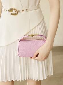 MOTF PREMIUM LADIES EXQUISITE WOVEN EMBOSSED MATERIAL HANDBAG WITH SMALL HARDWARE DECORATION DETAILS,NEW YEARS - Pink - View 7
