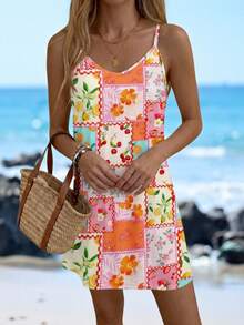 SHEIN LUNE Vestido mini de punto con tirantes finos, adecuado para el verano - Multicolor - Ver 3