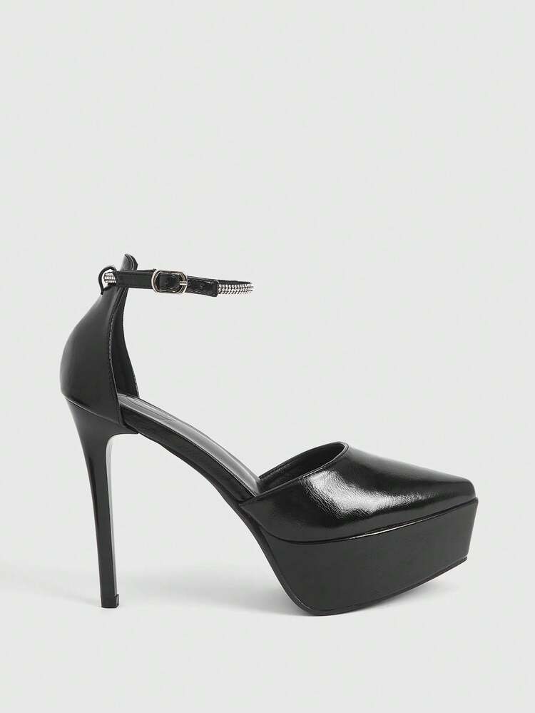 CUCCOO LuxiPop Spring And Summer New Style Fashionable Diamond Band Wrap-Around Structure Design Pointed Toe Wine Glass Heel High Platform Waterproof Elegant And Sexy Style Lady High Heels Shoes Open-Toe Shoes Dress Shoes Date Afternoon Tea Party Valentine's Day Elegant Outfit 2000s Style