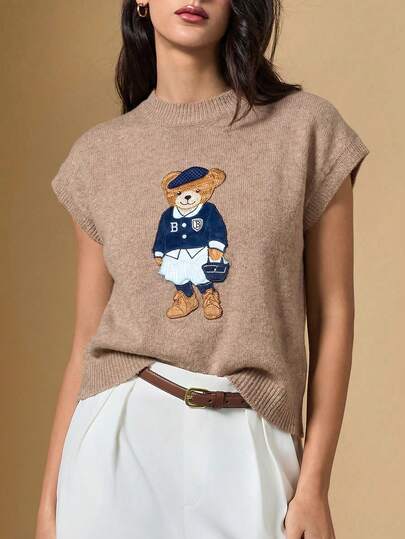 Briarwyn Damen Casual Bär Stickerei Pullover, Frühling